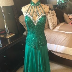 Unique Formal Silk Beaded Gown in Green